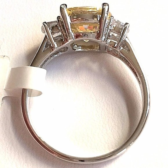 Citrine Cocktail Ring Size 10 Yellow Cubic Zirconia Simulated Silver Plated - Picture 8 of 8
